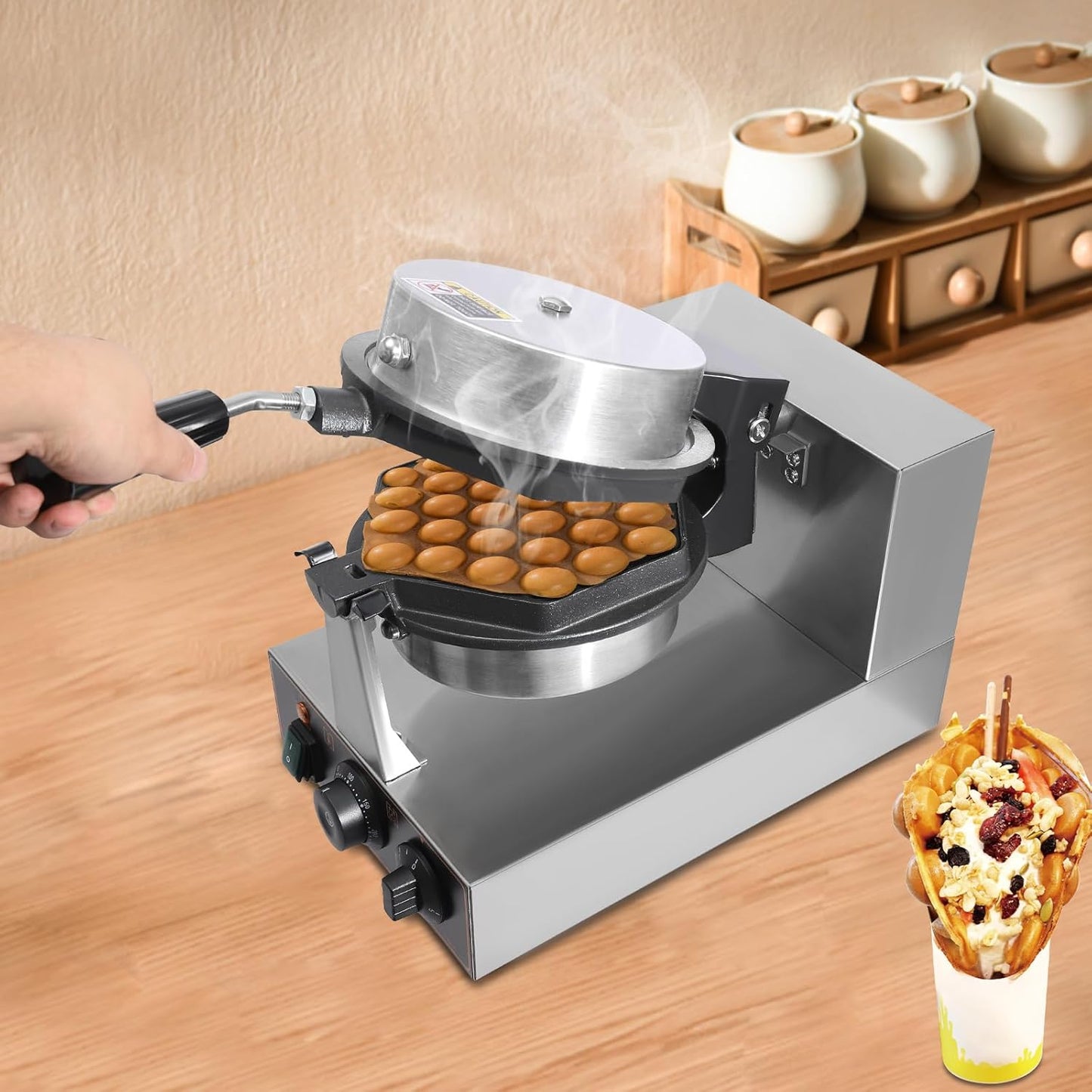 1300W Electric Waffle Maker Machine, Double Head Electric Cake Waffle Maker 122-572℉ Non-stick Waffle Stick Maker for Home & Commercial Use (1xFood Clip+1xWhisk+2x Brushes+4xCleaning Cloths)