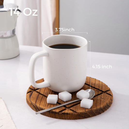 AmorArc 14oz Coffee Mugs Set of 6, Speckled Ceramic Coffee Mugs with Large Handle & Wavy Rim for Latte/Hot Cocoa/Tea, Coffee Cups for Men Women. Oven, Dishwasher&Microwave Safe, Speckled White