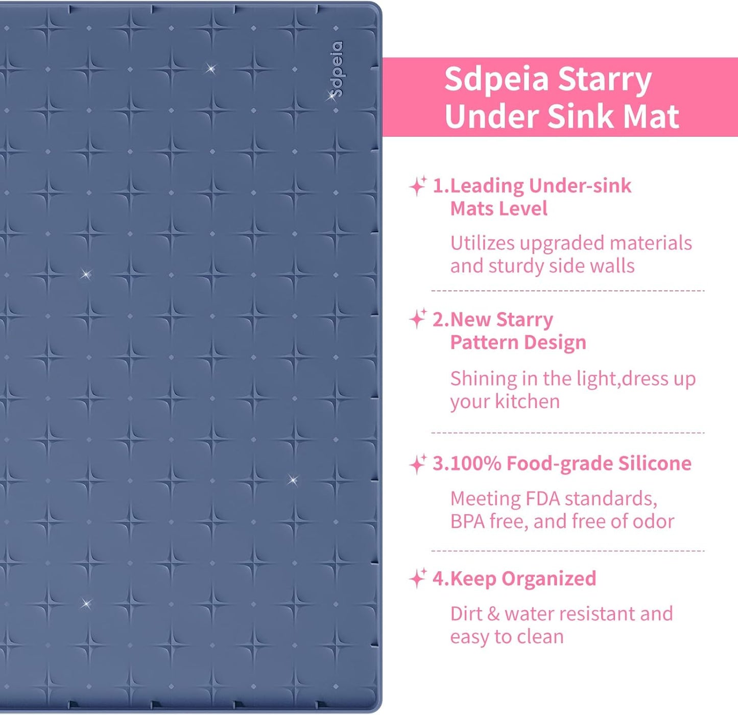 Sdpeia Under Sink Mat for [34" x 22"] Cabinet, Upgraded Silicone Waterproof Mat Kitchen Cabinet Liner Cabinet Protector Kitchen Organizers and Storage