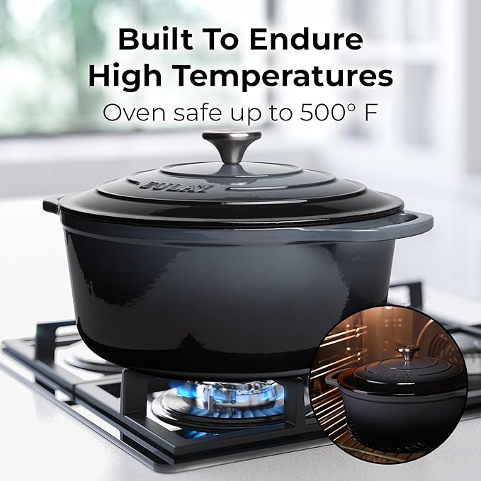 Zulay Kitchen 7.7 Quart Enameled Cast Iron Dutch Oven Pot with Lid – Premium Durability & Oven Safe up to 500°F – Heavy Duty Cookware Perfect for Bread Baking, Stews, Braising & Roasting – Gray