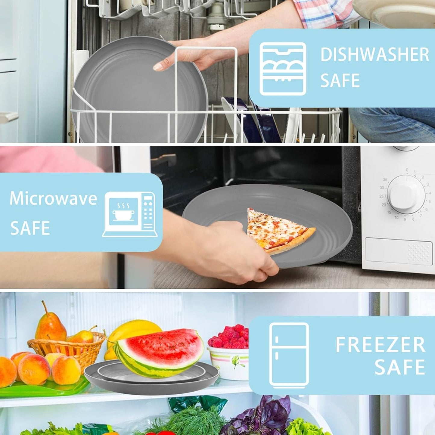 Supernal 32pcs Wheat Straw Dinnerware Sets,Unbreakable Dinnerware Sets for 8,Reusable Tableware,Dishes Set for 8,Plates and Bowls Set Dark Grey Include16pcs Plates, 8pcs Bowls, 8pcs Cups