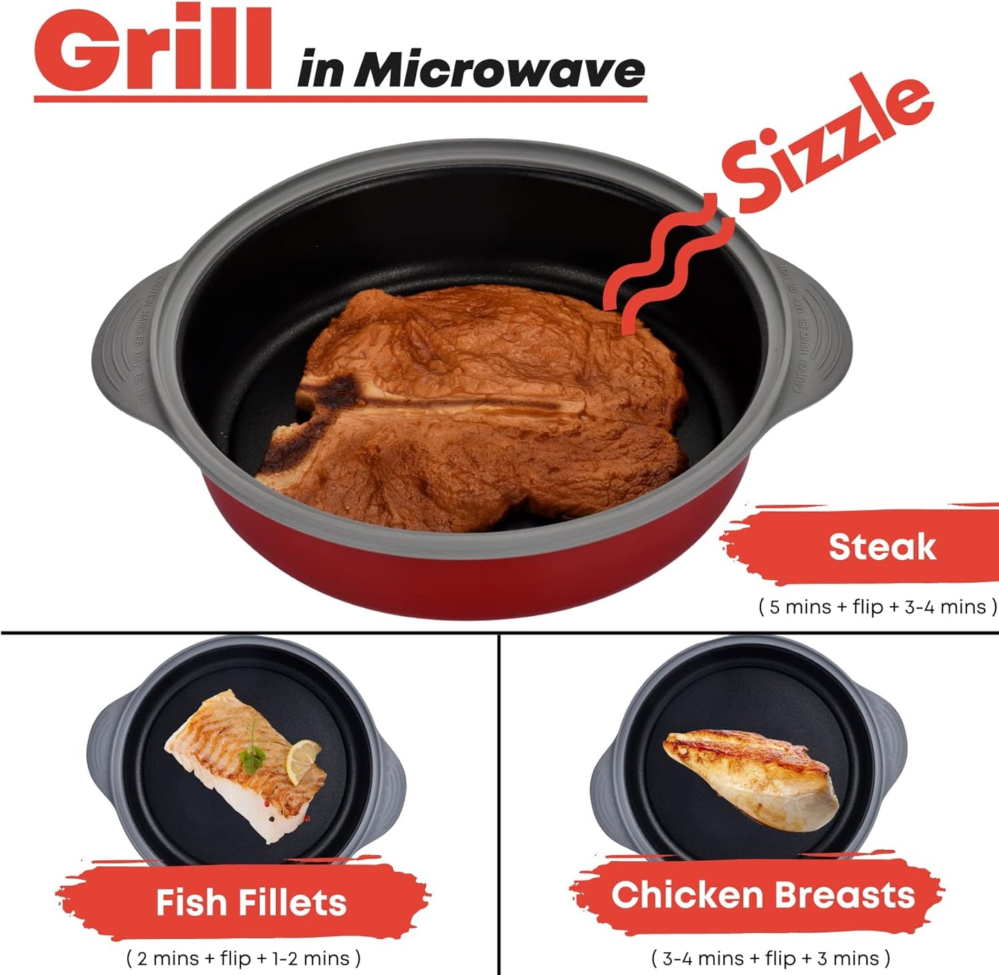 MACONEE Microwave Frying Pan Skillet, Grill & Crisper Pan with Lid Allows You to Fry, Sizzle, and Brown Foods in the Microwave, Micro Cookware for Grilling, Reheating, and Cooking a Variety of Dishes