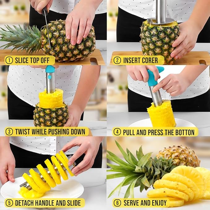 Zulay Kitchen Stainless Steel Pineapple Corer & Slicer – Heavy-Duty Pineapple Cutter with Reinforced Blade & Eye Removal Tool – Effortless Pineapple Core Remover & Slicer - Light Blue