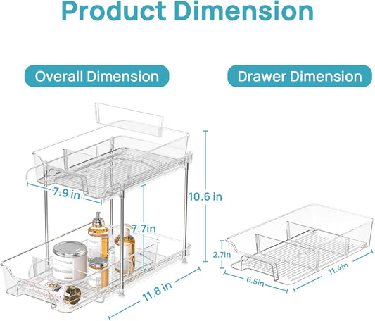 Vtopmart 4 Pack 2 Tier Bathroom Under Sink Organizers and Storage, Clear Kitchen Pantry Organization, Pull Out Medicine Cabinet Organizer with Movable Dividers