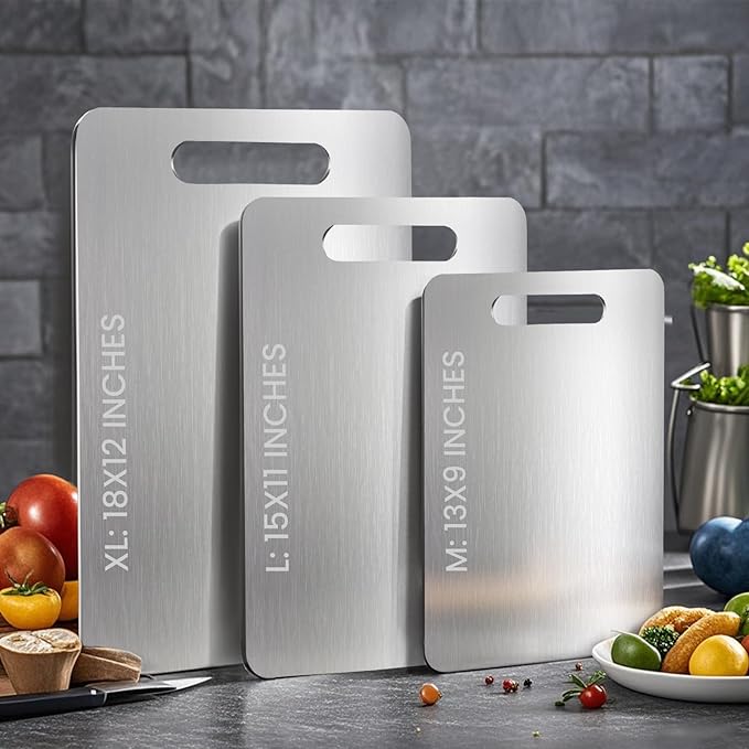 2 PackTitanium Cutting Boards 100% Pure Titanium for Kitchen .Cutting Edge Hygiene & Durability.Double sided food-grade Titanium Cutting Board For Meats Fruits And Vegetables. Easy to Clean（M+L)