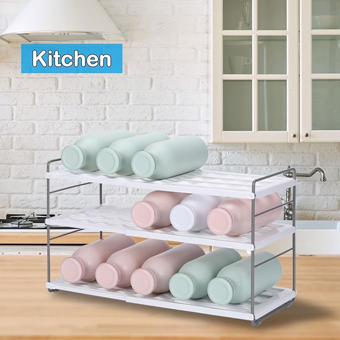3-Shelf Water Bottle Organizer for Cabinet, Adjustable Tumbler Storage for Kitchen Organization,Drink and Water Bottle Storage for Pantry,Expandable Kitchen Organization，Water Bottle Holder