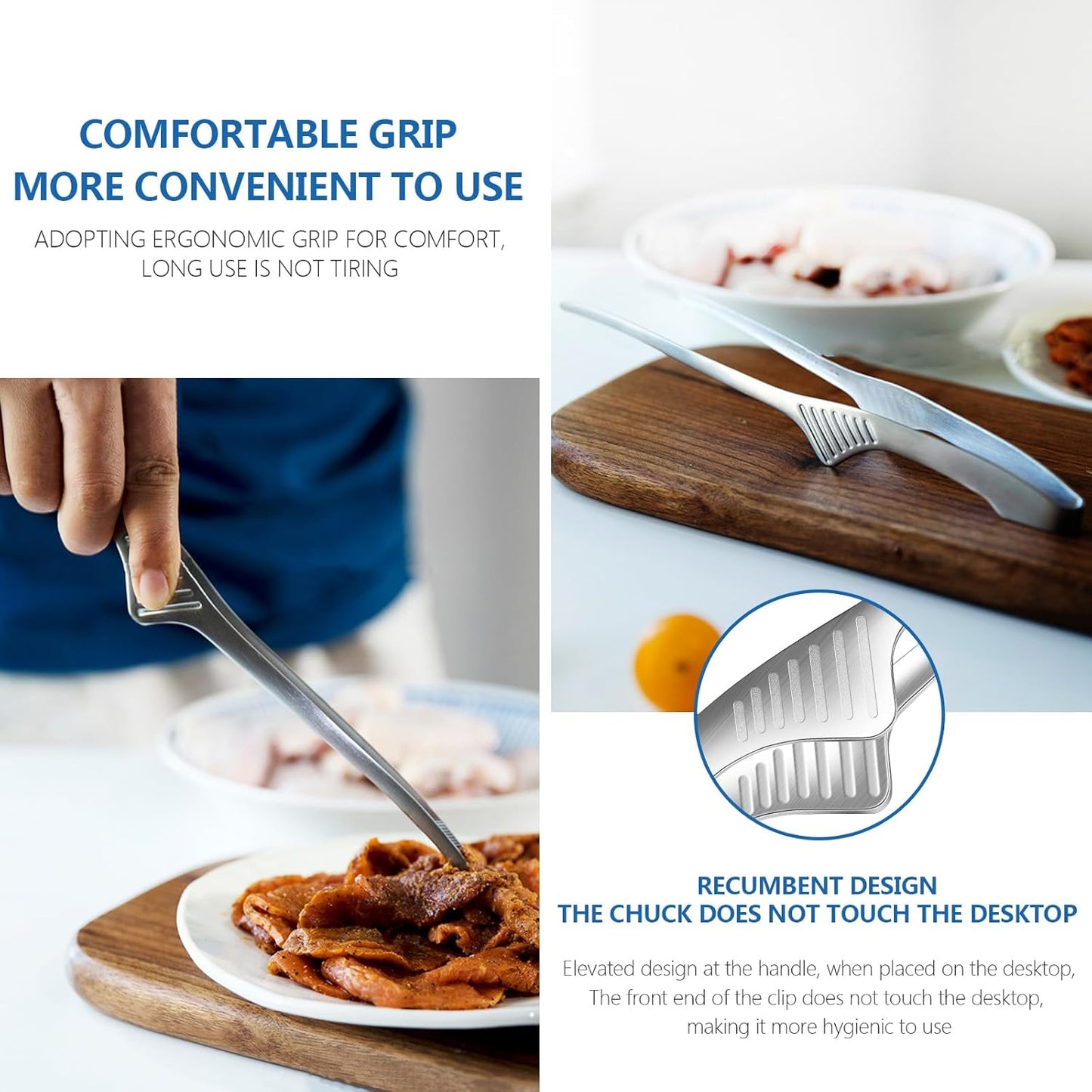 8PCS Kitchen Tongs 9.4 In Stainless Steel Grill Tongs Korean and Japanese Tongs Non-Slip Serrated Tips for Outdoor BBQ Camping Cooking Salad Serving