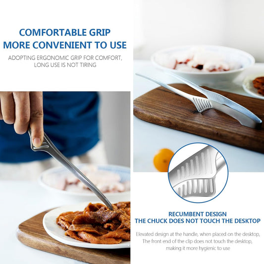 8PCS Kitchen Tongs 9.4 In Stainless Steel Grill Tongs Korean and Japanese Tongs Non-Slip Serrated Tips for Outdoor BBQ Camping Cooking Salad Serving