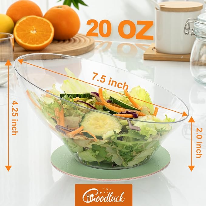 Goodluck 12 Pack Clear Plastic Serving Bowls for Party - 20 OZ Angled Disposable Serving Bowls for Wedding Party Chip, Candy, Salad & Fruit