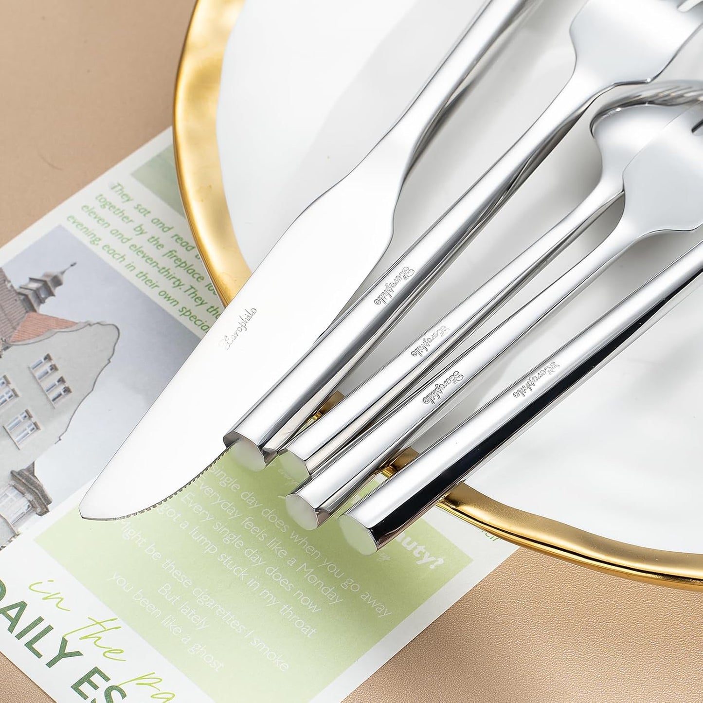 Silverware Set,Zerophilo Flatware Set with Hexagon Handle 20 Pieces 18/0 Stainless Steel Cutlery Set for 4 Mirror Polished,Dishwasher Safe