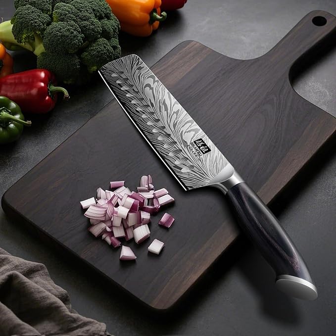 SHAN ZU Nakiri Knife in Powder Steel, Ultra Sharp 7 Inch Vegetable Kitchen Knife, High Carbon Japanese Chopping Knives, Multipurpose Chef Knives for Meat with Ergonomic Pakkawood Handle