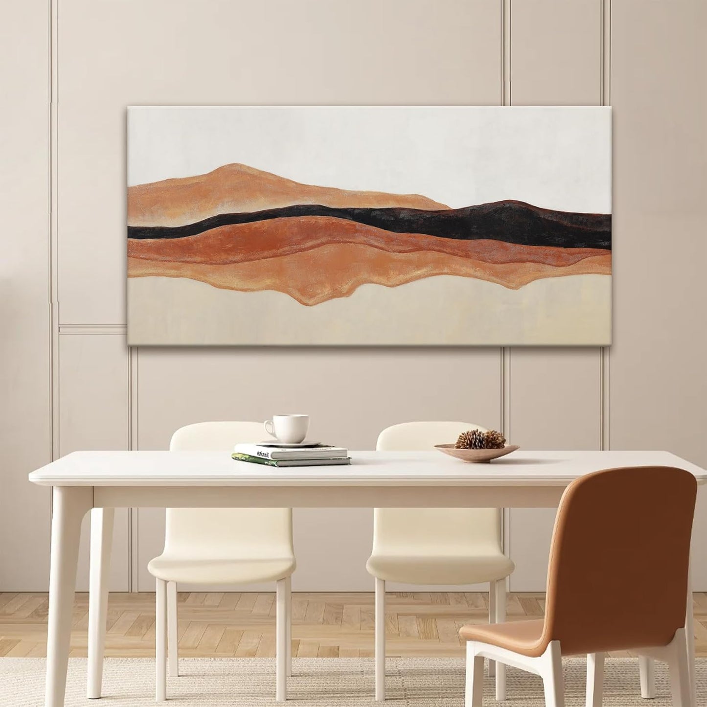 QSQ Abstract Wall Art Decor Red Brown White Wall Art Painting Canvas Art Wall Decor Prints Minimalist Abstract Art For Living Room Wall Bedroom Kitchen Office Artwork 24" × 48"