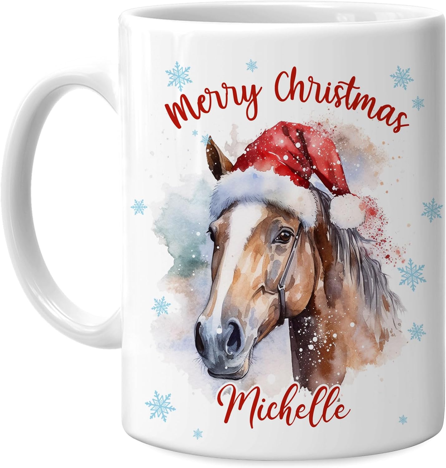 Hyturtle Personalized Gifts Horse Lover - Horse Wearing Santa Hat Custom Name Ceramic Coffee Mug Cup 11oz - Cute Animal Lovers Gifts For Women, Girl kids Family On Birthday, Christmas