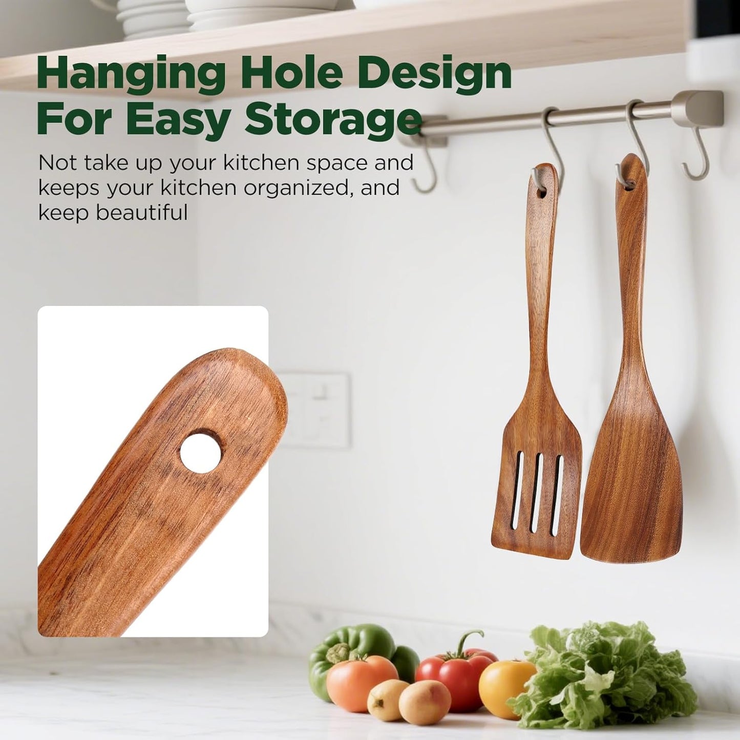 2Pcs Wooden Spatula and Wood Turner for Cooking, Wood Spatulas for Kitchen Use,Spatula Cooking Spoons Utensil Set, Flat Turner Set, Non Scratch