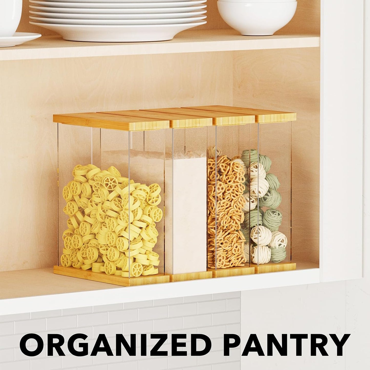 SpaceAid Bamboo Food Storage Container - Airtight Cereal Containers with Lids, Kitchen Cereal Canisters Pantry Organizers and Storage for Rice, Flour, Coffee, Snack, Medium 2 Pack