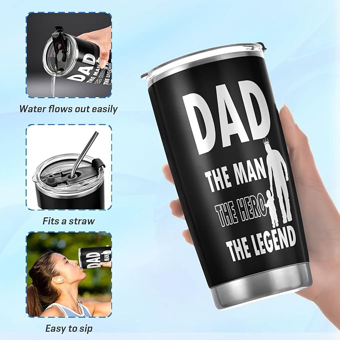 JUDIAN Gifts for Dad - Father's Day and Birthday Tumbler Cup - 20oz Travel Coffee Mug From Daughter or Son