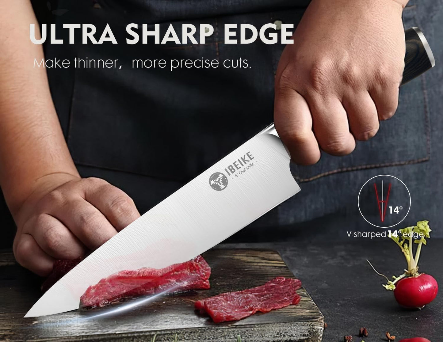 Chef Knife Set Professional - 7-Piece Kitchen knife Set without Block, High Carbon Stainless Steel Japanese-Style Kitchen knives, Full-Tang, Ergonomic Red Pakkawood Handle