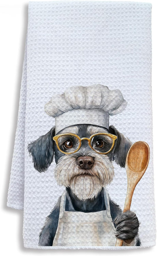 Funny Schnauzer Dog Kitchen Towels, Schnauzer Gifts for Women Men Dish Tea Towels for Kitchen, Dog Lovers Mom Dad Owner Gifts Decorative Hand Towels, 16x24 Inch