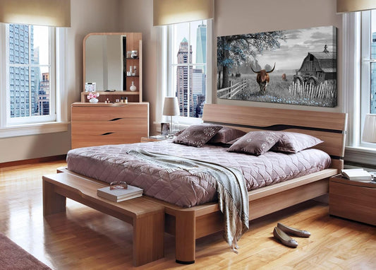 yiijeah Large Country Brown Cow Blue Tree Pictures Farmhouse for Living Room Rustic Wall Decor for Master Bedroom Wall Decor Above Bed Wall Art