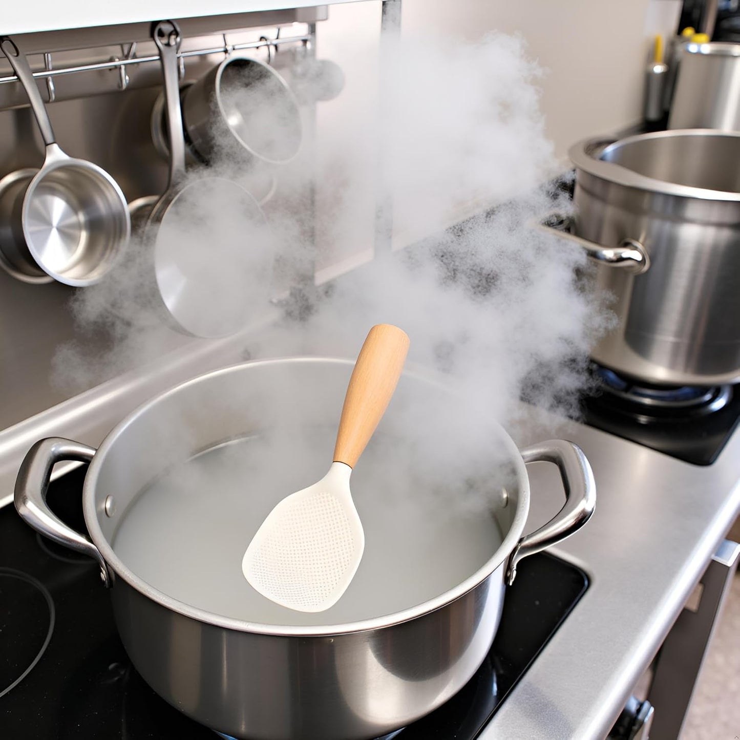 White Standing Silicone Rice Spoon Paddle, Household Rice Shovel Heat Resistant Anti-scalding Rice Scooper, Rice and Potato, Serving Spoons Dining and Flatware