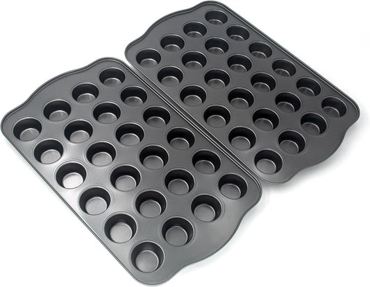 Non-Stick Mini Cupcake Pan, 1.97" 24-Cup Set of 2 Baking Pans, Heavy Duty Carbon Steel Tin for Mini Muffins & Cupcakes