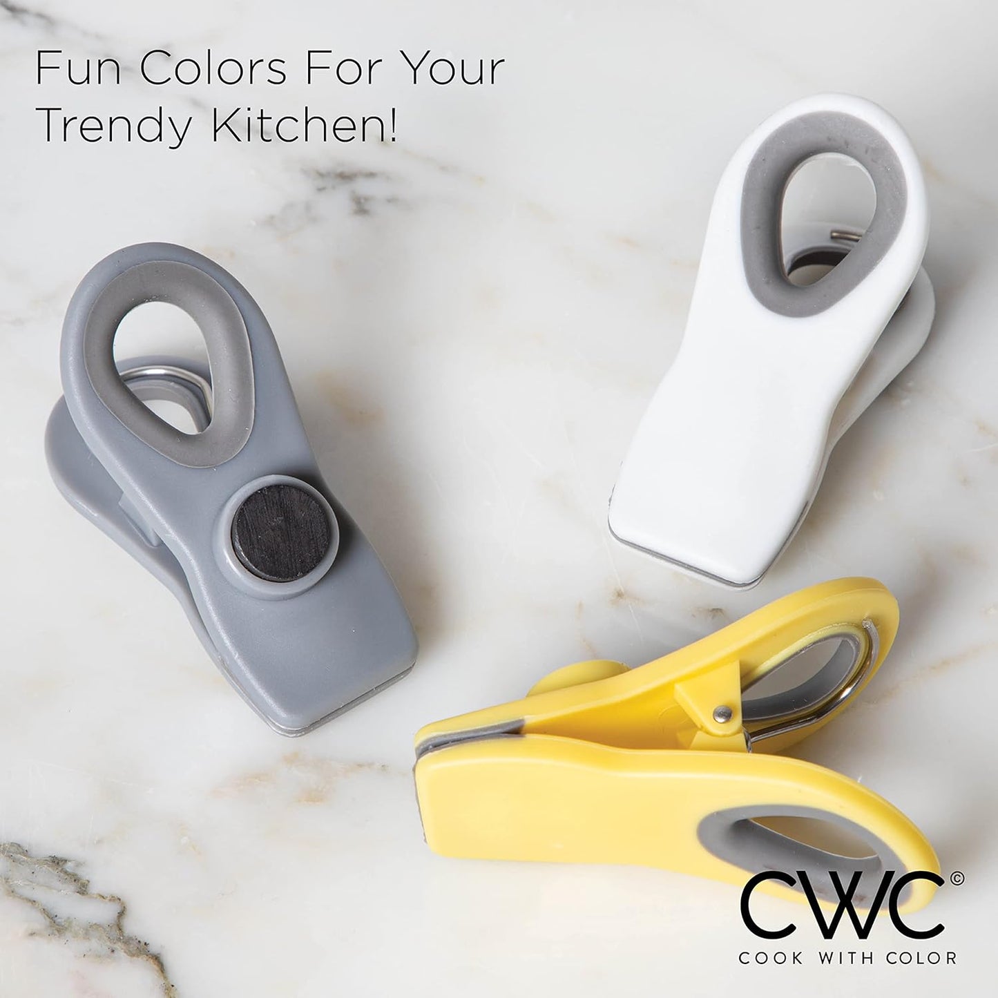 COOK WITH COLOR Bag Clips with Magnet- Food Clips, Chip Clips, Bag Clips for Food Storage with Airtight Seal Grip for Bread Bags, Snack Bags and Food Bags (Yellow and Grey, Pack of 10)