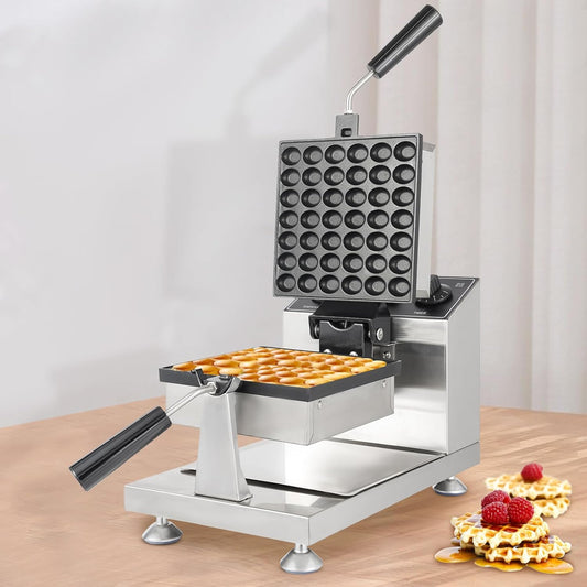 1200W Commercial Mini Pancake Maker, 42 Grids Electric Waffle Maker Non-Stick Stainless Steel Belgian Waffle Iron w/Time & Temper Adjustable|180° Rotating, Large Waffle Machine for Restaurant