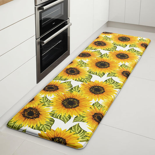 Sunflower Kitchen Mats for Floor - Anti Fatigue Mats for Kitchen Floor, Cushioned Non-Skid Washable Memory Foam Rug for Office, Sink, Laundry (17.3"×59"×0.47")