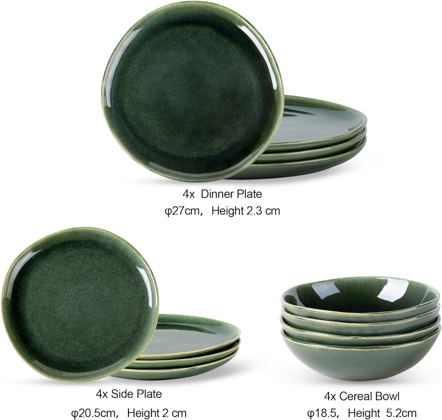 AmorArc Ceramic Dinnerware Sets,Handmade Reactive Glaze Stoneware Plates and Bowls Set,Highly Chip and Crack Resistant | Dishwasher & Microwave Safe Dishes Set,Service for 8 (24pc)