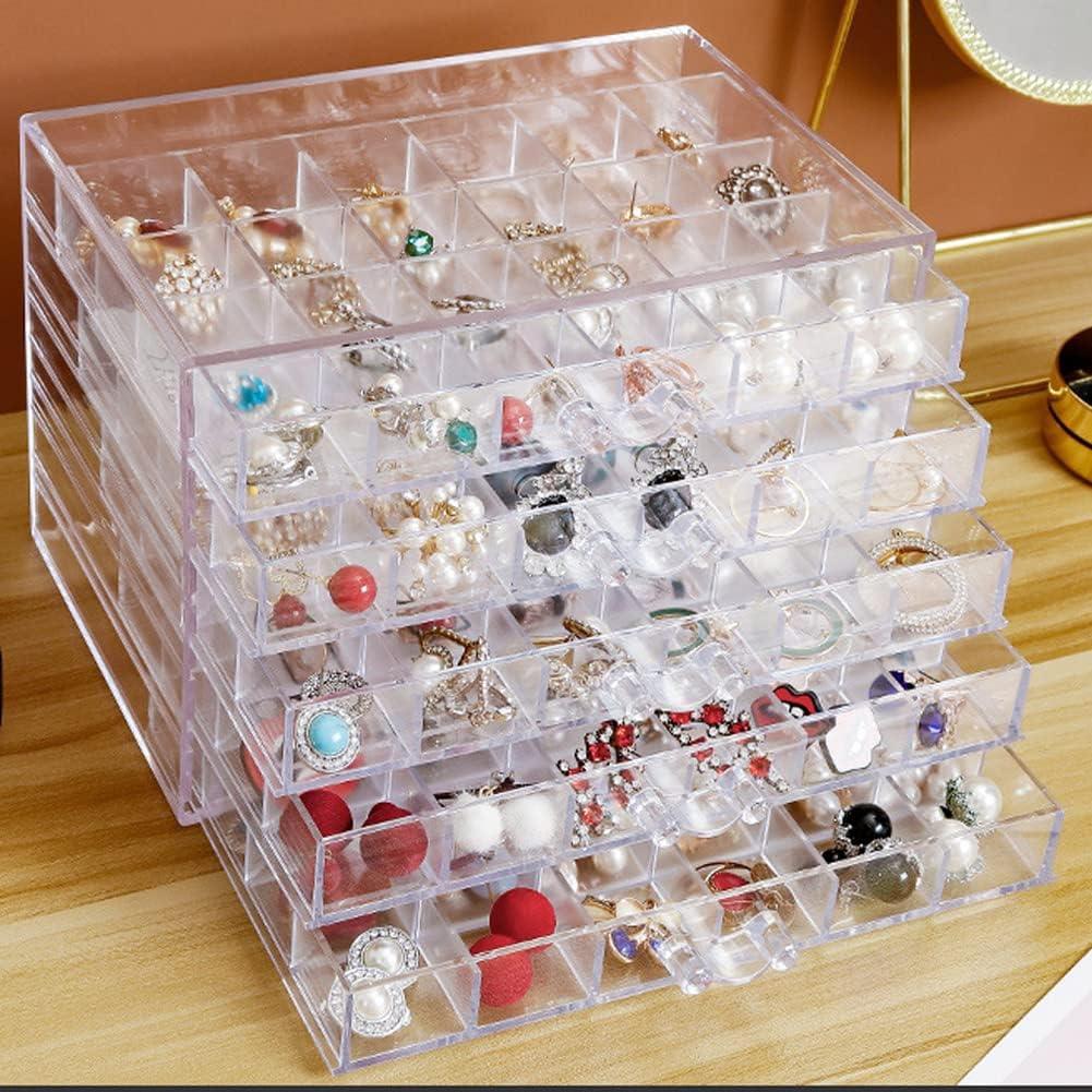 Earring Storage Box Organizer, Acrylic Jewelry Storage Box Holder 5 Drawers Transparent Jewelry Display Stand with 120 Small Compartments Gift Boxes for Women Girls (Clear)