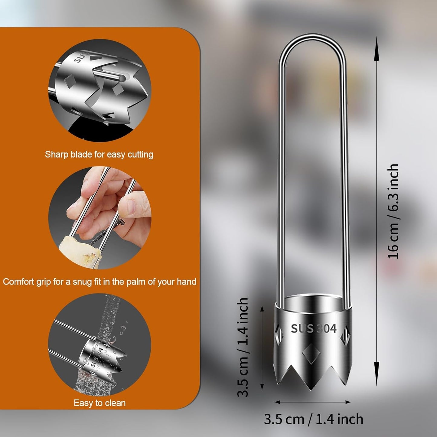 Red Bell Pepper Corer - Pepper, Pineapple, Pear, Apple Corer - 304 Stainless Steel, Rust Resistant, Designed for a Wide Range of Fruits and Vegetables - Easy to Clean