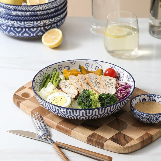 Selamica Ceramic Dinnerware Sets, 16 Pieces Dishes Set for 4, Kitchen Plates and Bowls Sets, Dishwasher & Microwave Safe, Vintage Blue