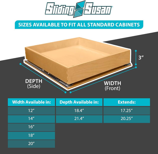 SlidingSusan Pull Out Drawer Organizer for Cabinets, Gliding Soft Close Shelves for Kitchen, Pantry, Bathroom, & Storage Organization, 9 Ply Baltic Birch, 20 Inch Wide x 21 Inch Deep