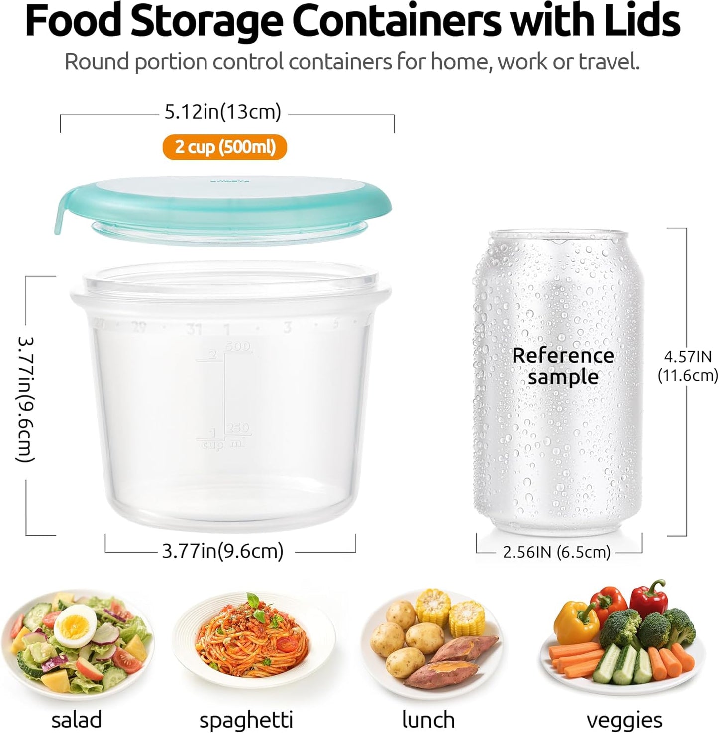 U-Taste 2 Cup Silicone Food Container: Meal Prep Kitchen Storage with Airtight Lid, Freezer & Microwave Safe, Lunch Box with Date Marking Circle, Clear Stackable for Portion Control (2-PC, Aqua Sky)