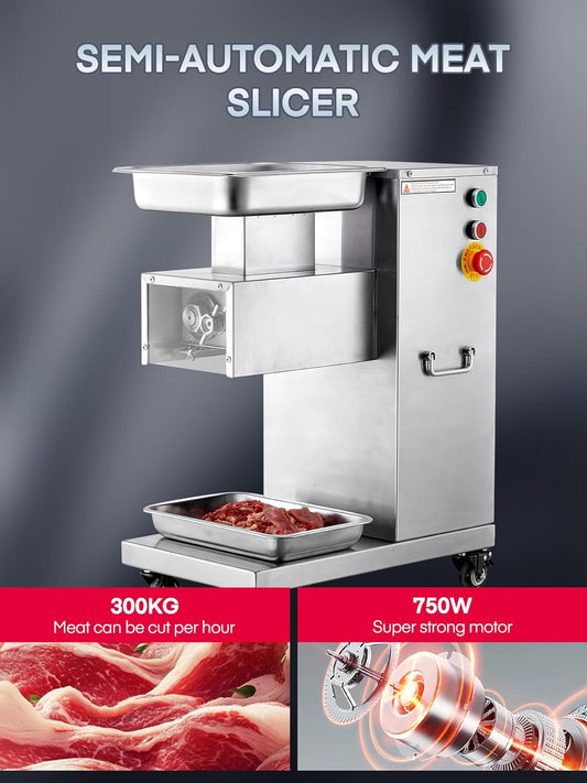 Meat Cutter Machine Commercial, Fresh Meat Slicer with 3 mm 2 Blades Removable, Meat Cutter with 1200Lbs/H 110V Stainless Steel