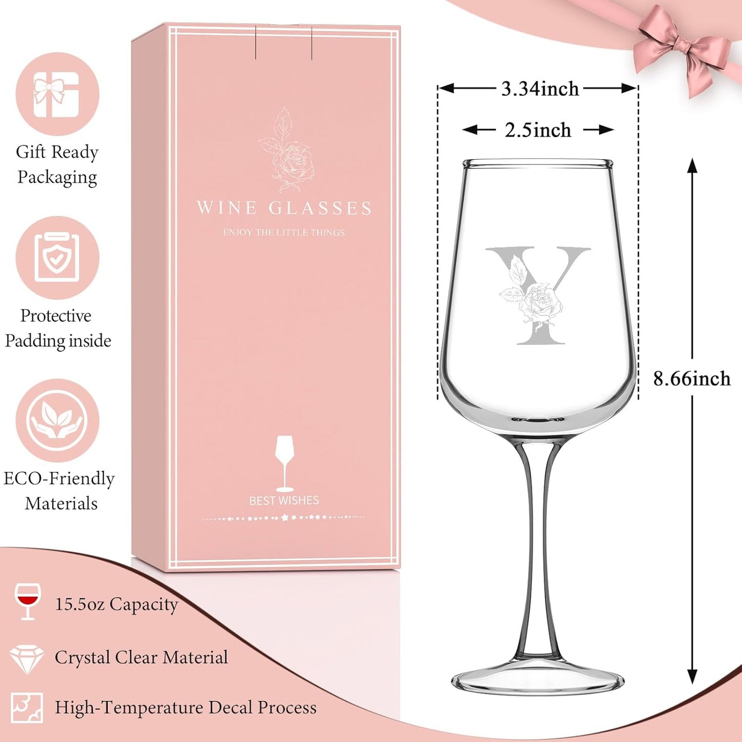 Personalized Wine Glass Gifts for Women - Monogrammed A-Z Wine Glasses Gift | Custom Christmas Gift, Valentines Day, Birthday Gifts for Women Her Mom Wife Best Friend Sister (Y)