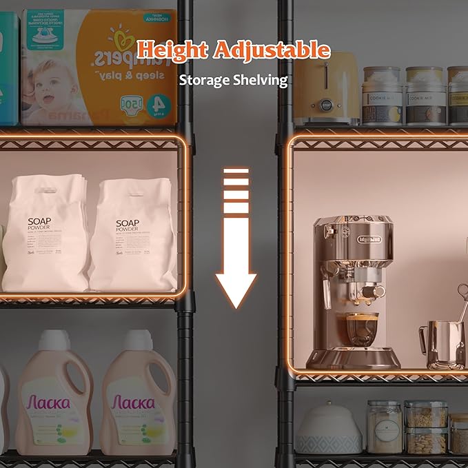 REIBII Wire Shelving Rack 5-Tier Metal Shelves for Storage Adjustable Garage Shelving Heavy Duty Storage Shelves for Storage Rack, 24" W X 14" D X 59" H