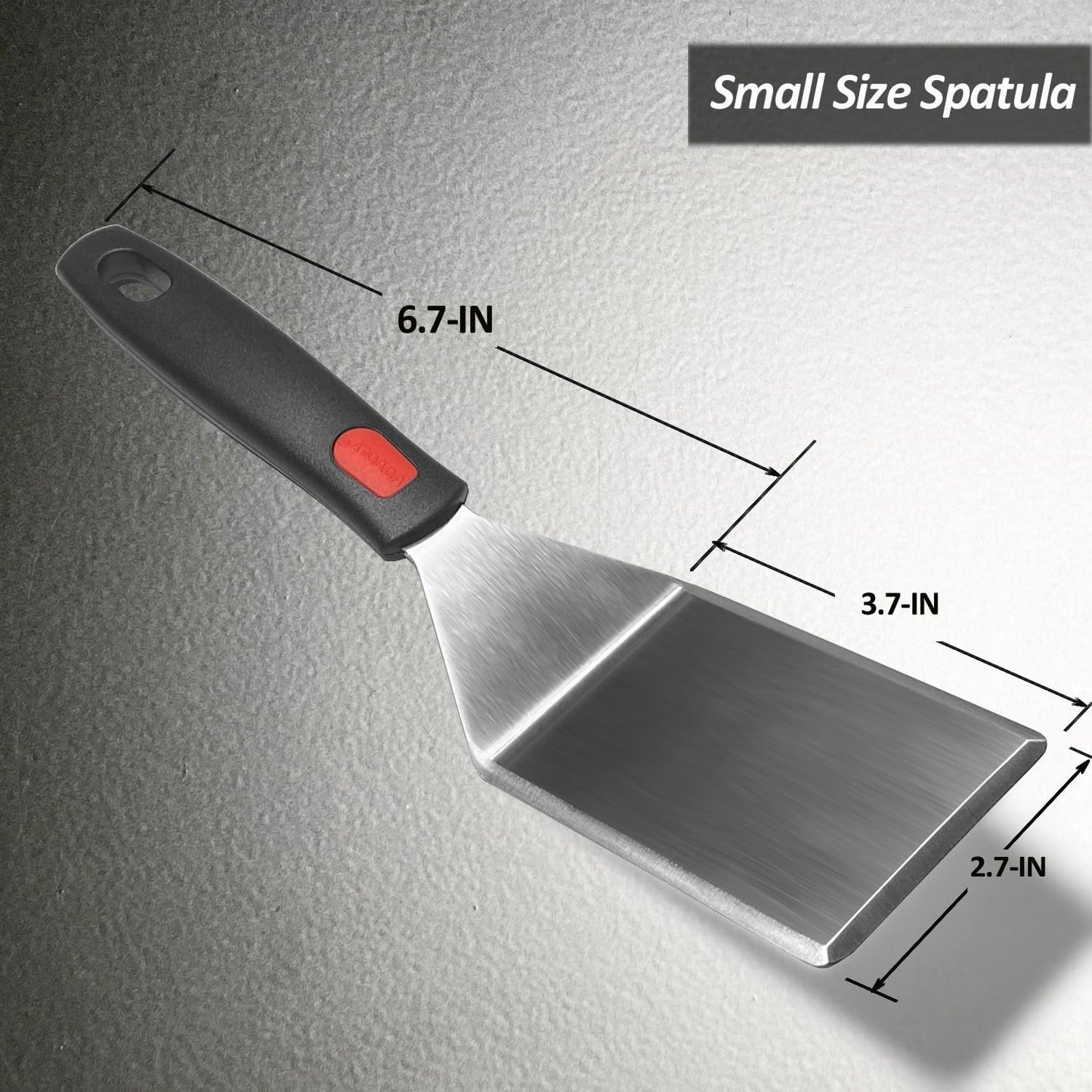 Small Spatula for Cast Iron Skillets, Full Tang silicone Handle, Heat Resistant, Commercial Grade Heavy Duty Turner, Press Burger Spatula Turner for Flipper, Cooking, Serving, 2.7" Wide