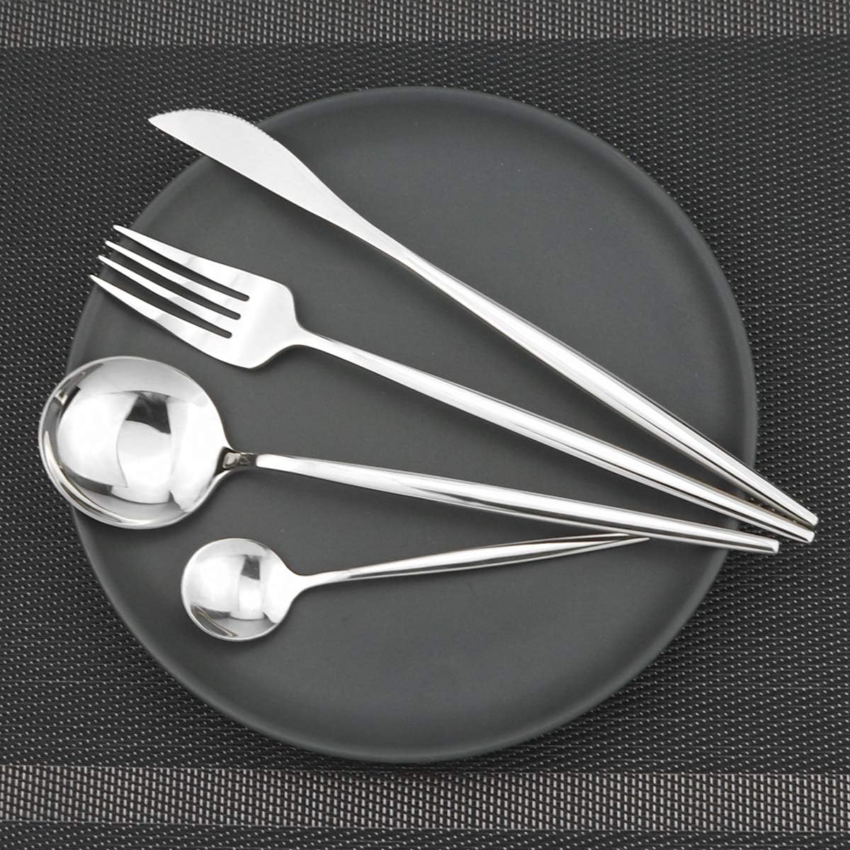 Gugrida 24-Piece Silverware Set - 18/10 Stainless Steel Reusable Utensils Forks Spoons Knives Set, Mirror Polished Cutlery Flatware Set, Great for Family Gatherings & Daily Use (6 set, Silver)