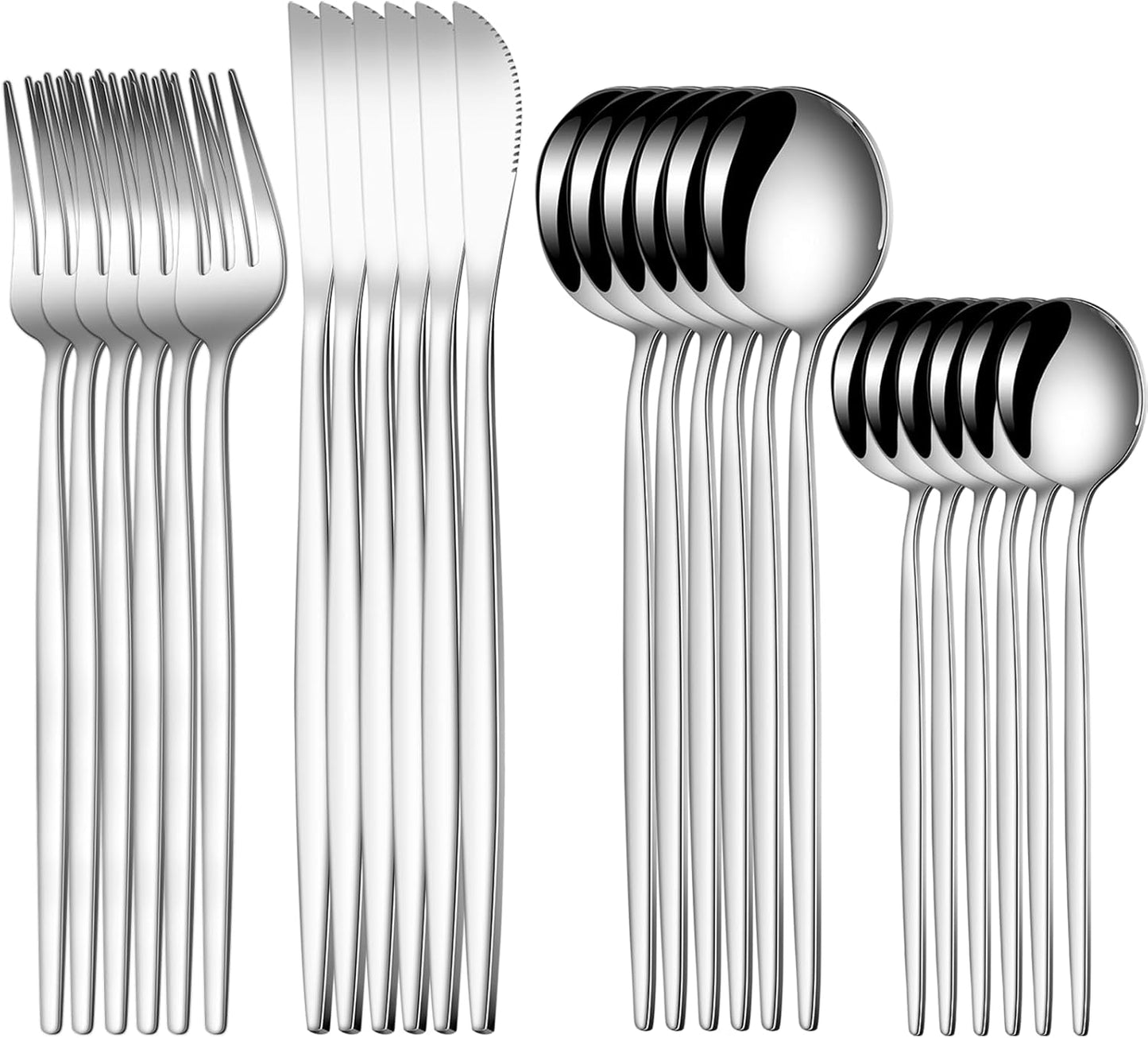 24 Pcs Silverware Set for 6,Stainless Steel Cutlery Flatware Set, Durable Eating Utensils Set Included Knives Spoons and Forks Set,Mirror Polished Tableware For Home,Restaurant,Dishwasher Safe