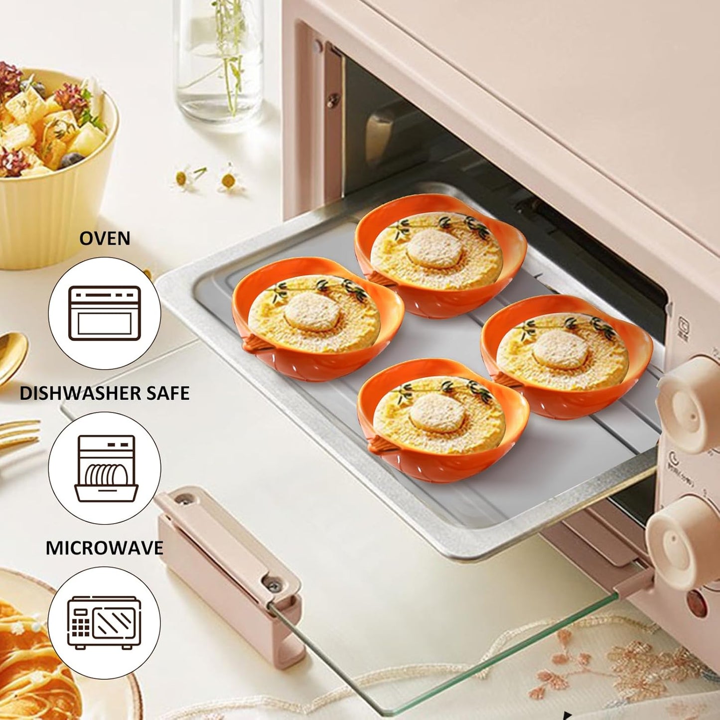 Pumpkin Ramekins Small Ceramic Pumpkins Bowls for Baking 6 Oz Oven Safe Mini Pumpkin Dish for Serving Dip and Sauce, 4pcs