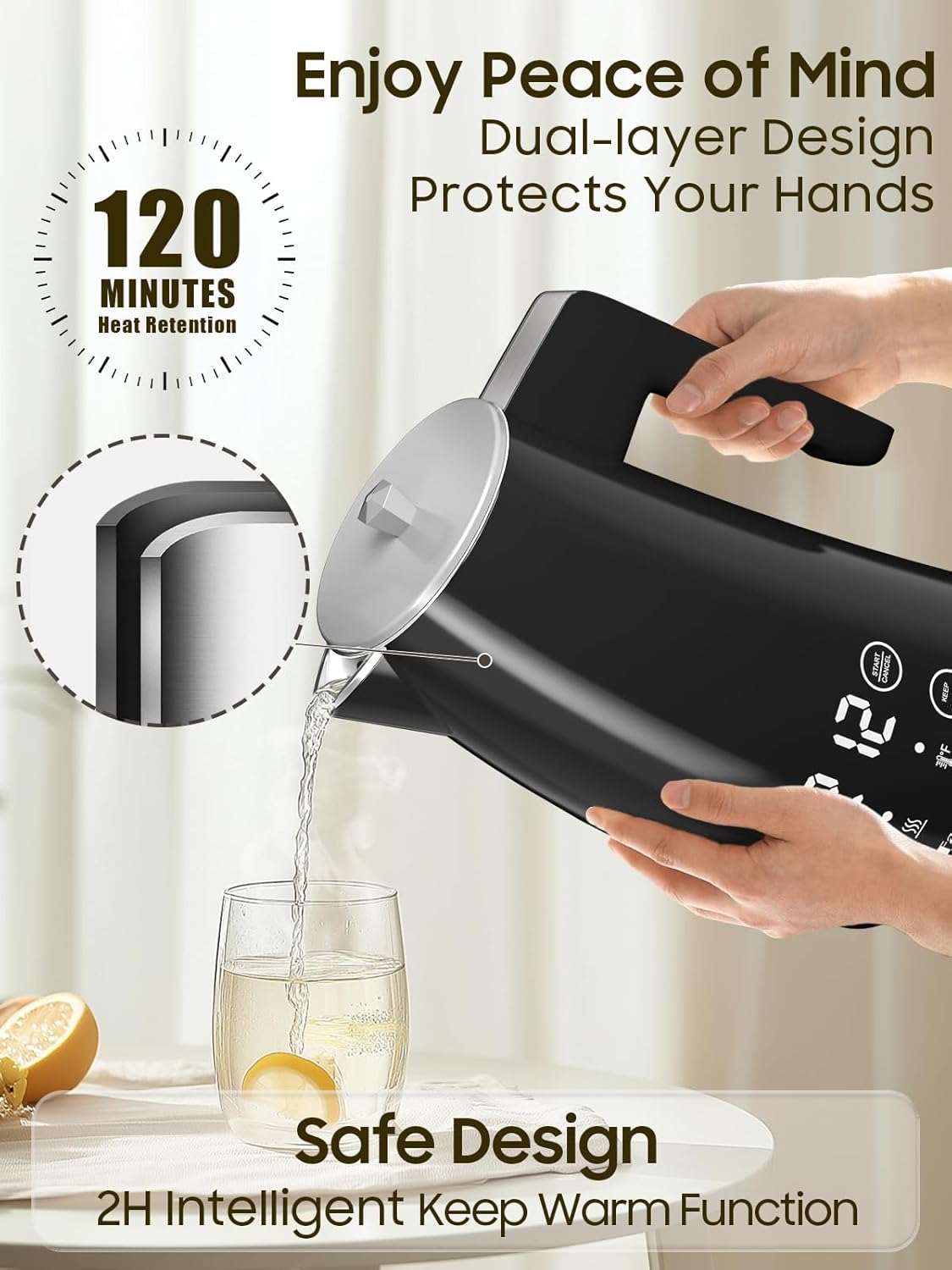 Electric Kettle with 5-Temperature Control,1.25L Cordless,Penguin Shape Design,1200W with Keep Warm and Auto Shut-Off,Perfect for Tea,Coffee & Kitchen(Dark Gray)