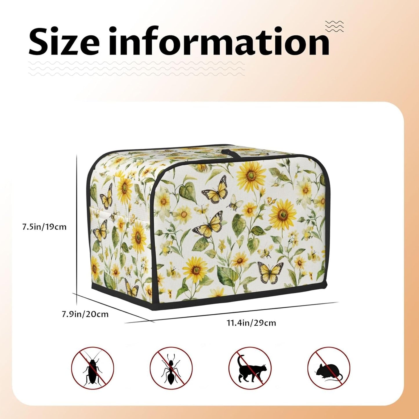 Toaster Cover 2 Slice Watercolor Sunflower Butterfly Kitchen Small Appliance Covers with Pockets Dust and Fingerprint Protection