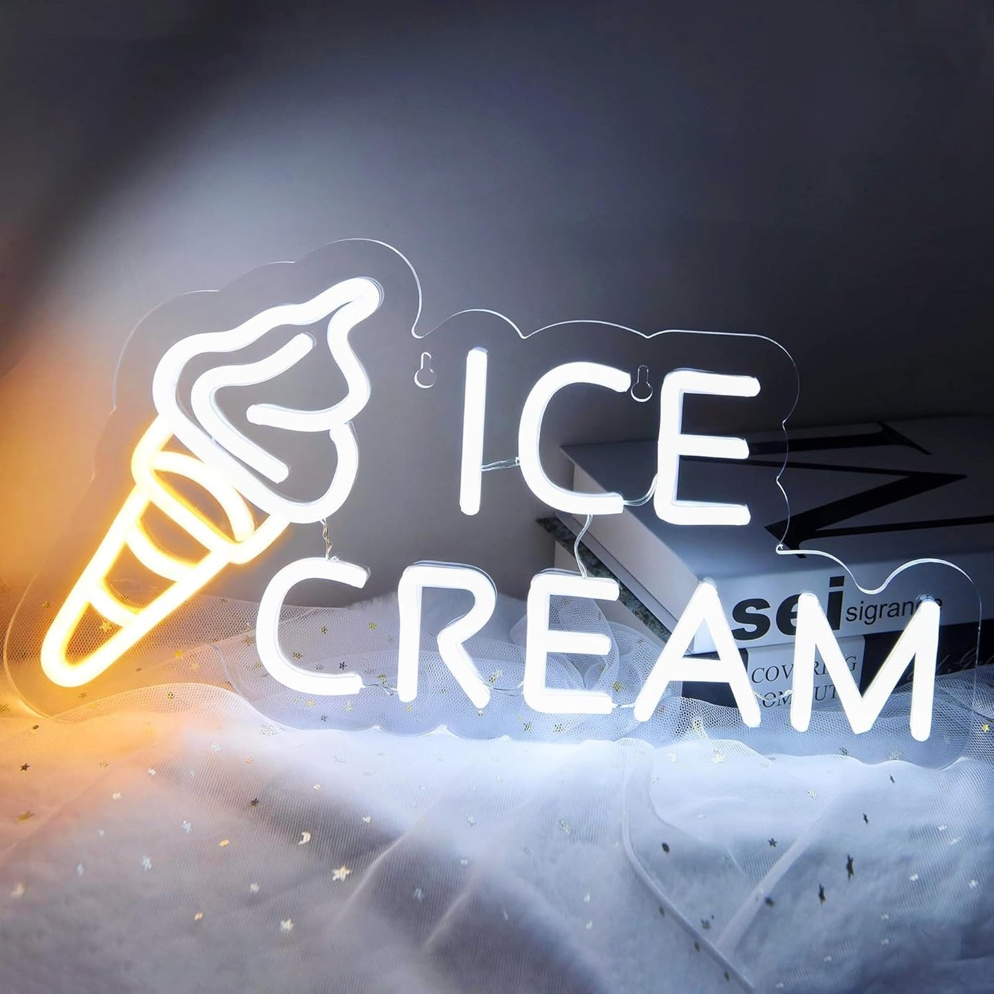 Ice Cream Neon Sign for Wall Decor,Ice Cream Neon Sign for Shop decor,Business Dessert LED light for Bar,Party,Bedroom Decoration,Birthday Christmas Decor,Size16.1 * 8.3 inch(JTLD022)