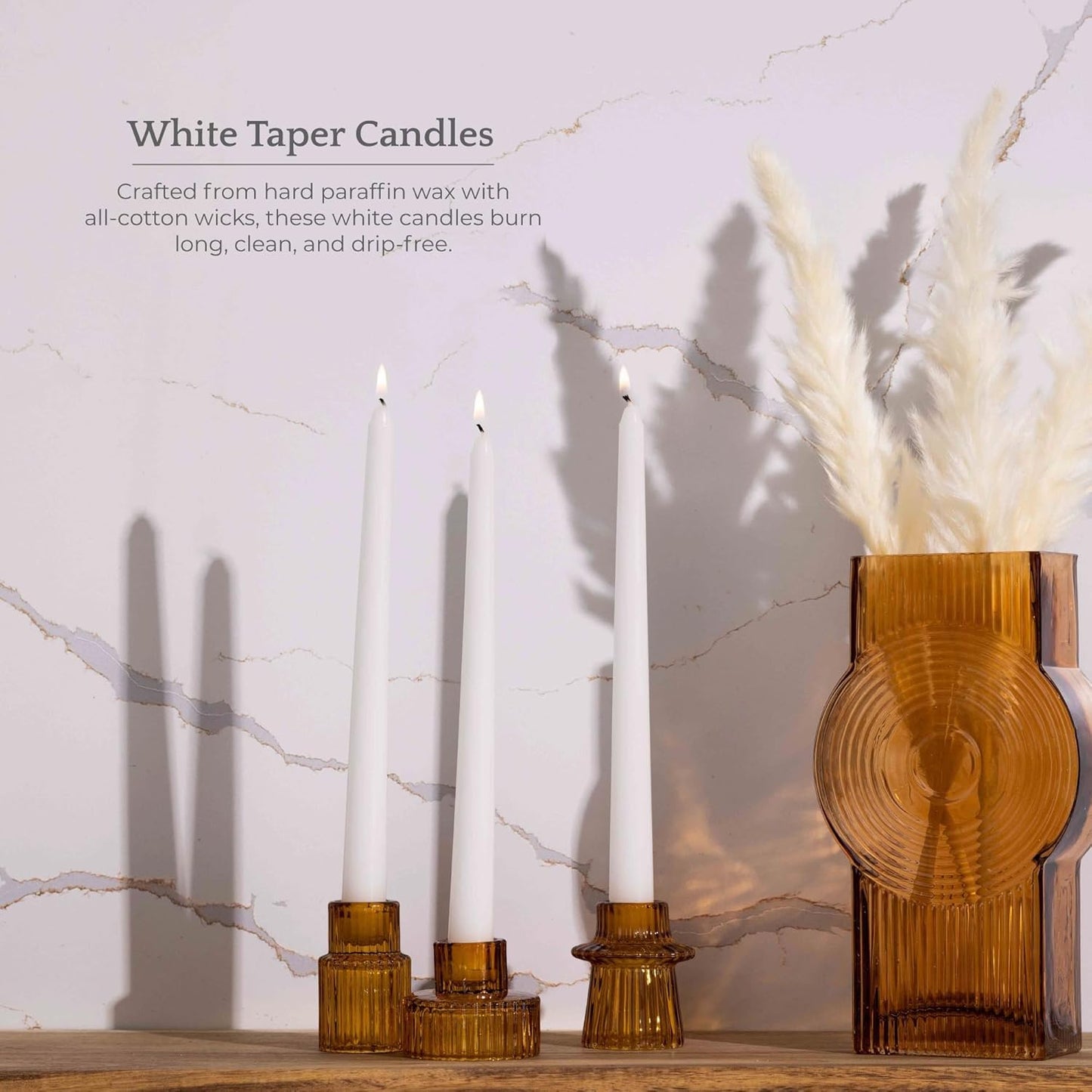 Bask 10-inch Taper Candles - Unscented and Dripless - Burns for 8 Hours - Home Decor for Dinner Table, Kitchen, and Bedroom - Perfect for a Romantic Date or Anniversary - 30-Pack - Ivory