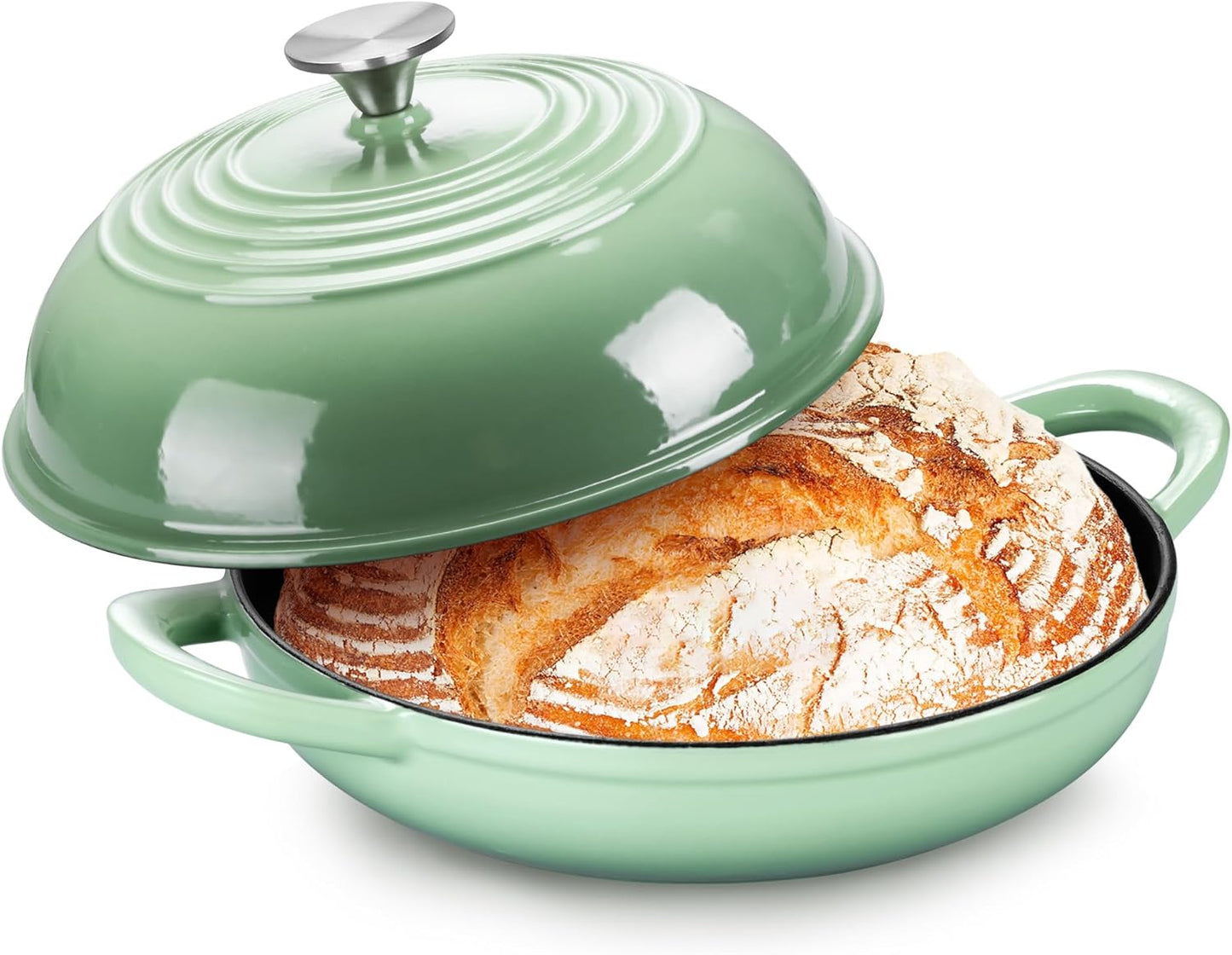 P&P CHEF Bread Dutch Oven for Sourdough, 5.5 Quart Enameled Cast Iron Dutch Oven Pot with Lid for Homemade Bread Baking, Easy to Clean & Even Heat, Pistachio Green