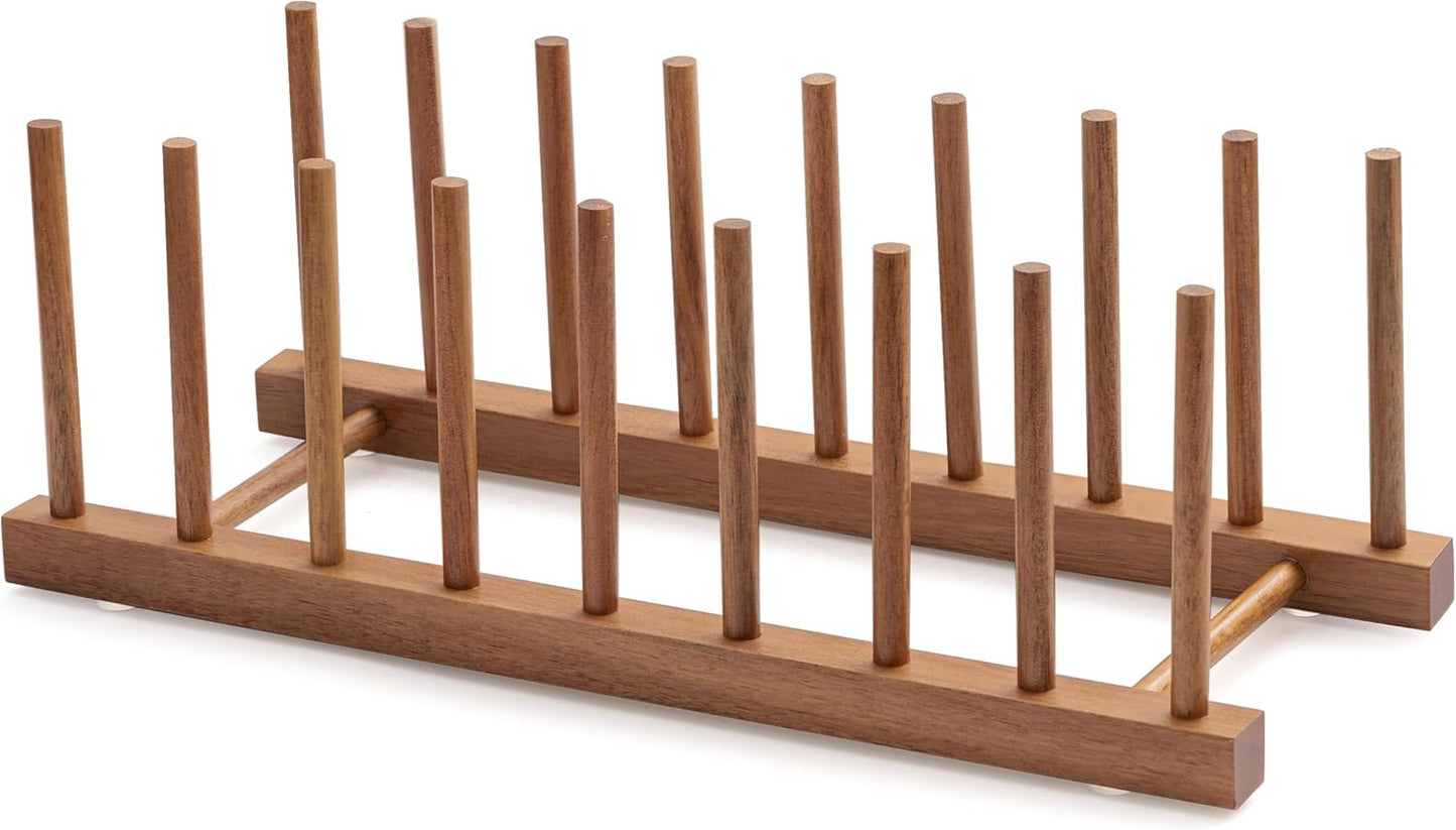 HBlife Acacia Wooden Dish Dying Rack Pot Lid Plate Organizer Holder for Cabinet, Cutting Board Stand Drainer Storage Plate Rack for Dish, Pot Lid, Bowl, Cup, Cutting Board and Books