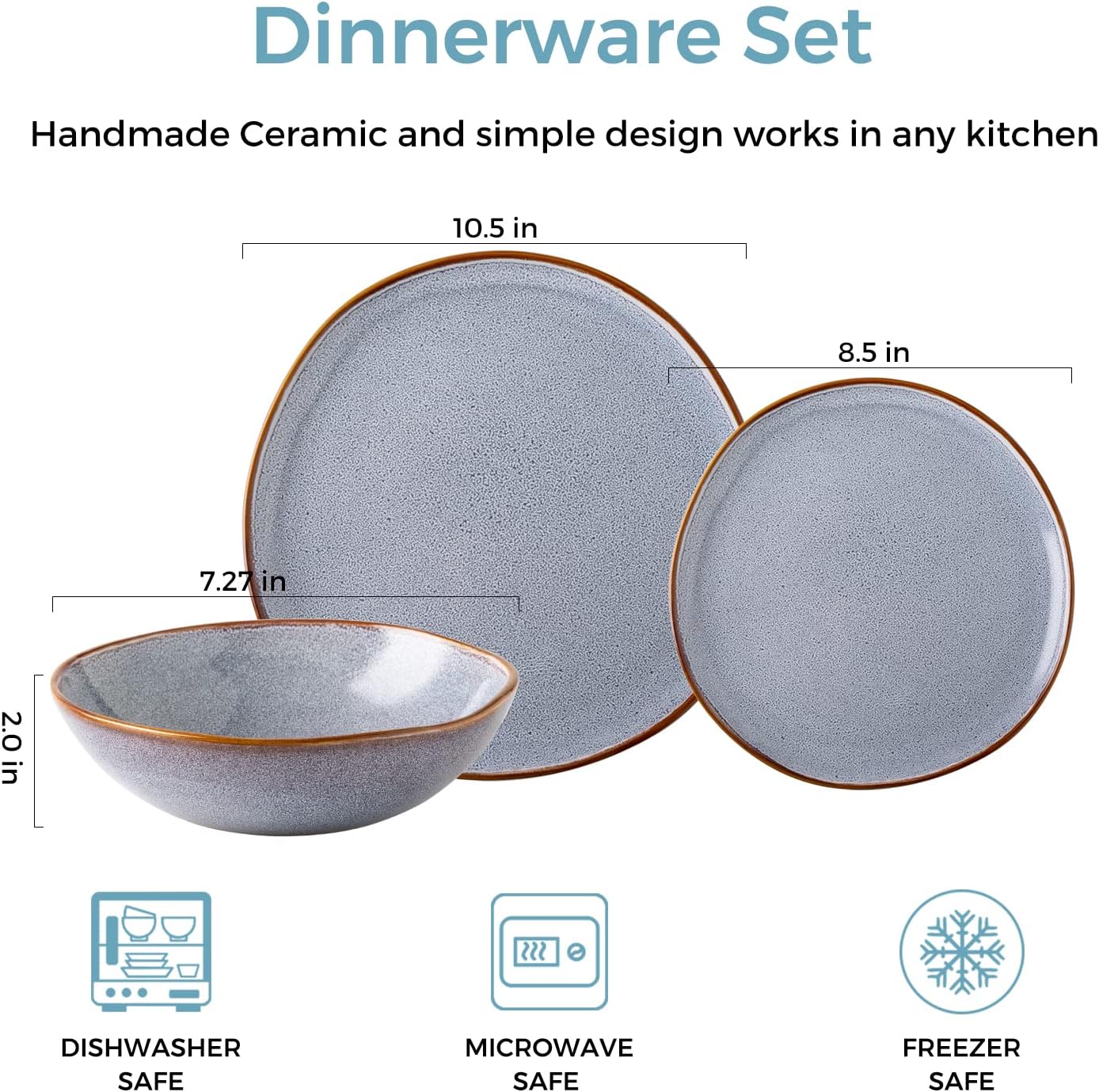 AmorArc Ceramic Dinnerware Sets,Handmade Reactive Glaze Stoneware Plates and Bowls Sets,Highly Chip and Crack Resistant Dishware | Dishwasher & Microwave Safe Dishes, Service for 4 (12pc)