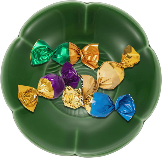 uxcell Porcelain Serving Dish, 4.25 Inch Small Ceramic Candy Plate with Water Pattern Petal Shape Decorative Bowl for Wedding Party Household Living Room Candy Snack Plate, Green