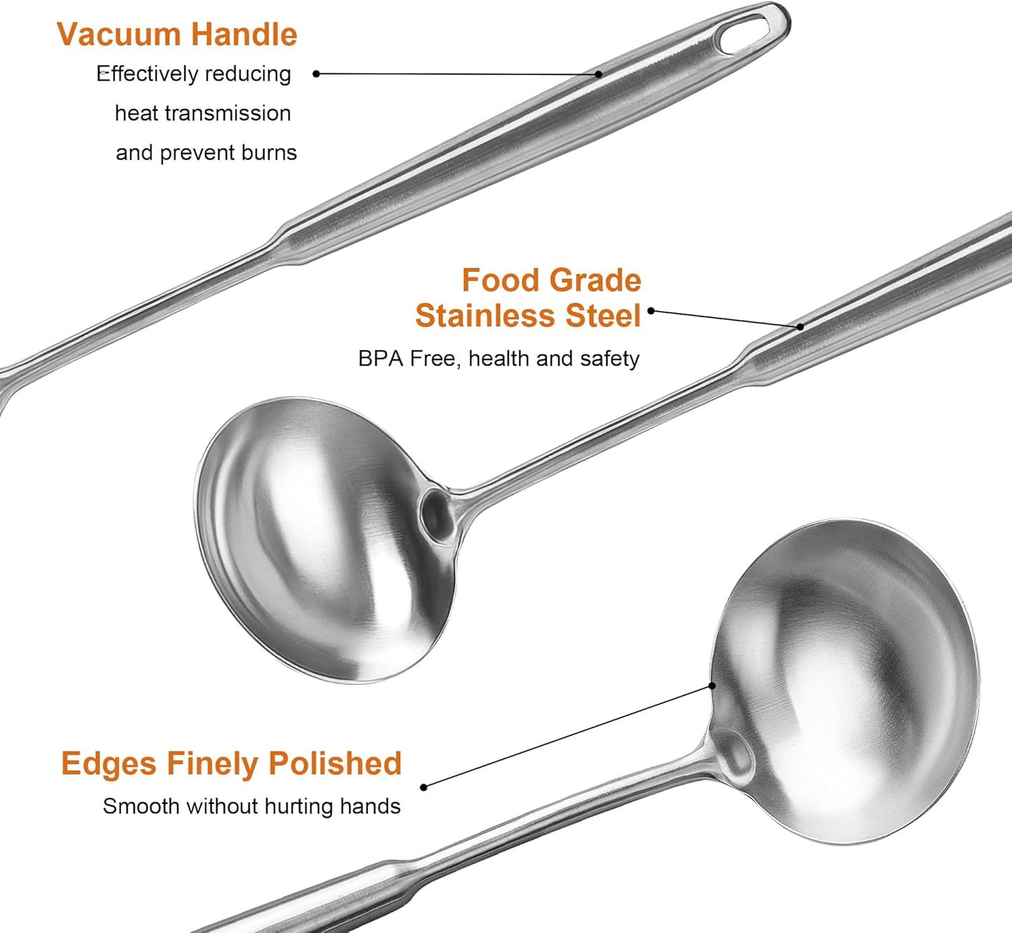 FJNATINH Soup Ladle Stainless Steel, Food Grade Metal Kitchen Ladle Spoon for Canning Soups Sauces, Easy to Clean, 15 Inches